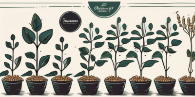 A chickpea plant at various stages of growth