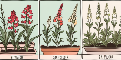 Several stages of snapdragon growth in a garden