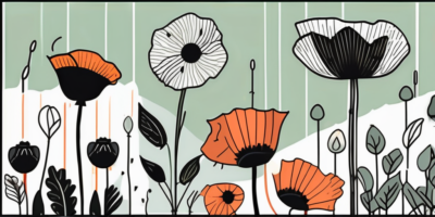 A garden with various stages of poppy growth