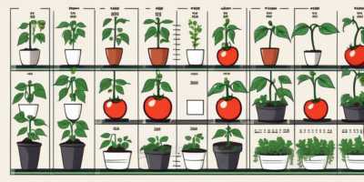 A calendar with different stages of tomato plants growing from seedlings to mature plants