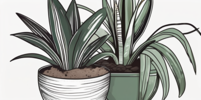 A snake plant flourishing in a pot with visible layers of different types of soil mix