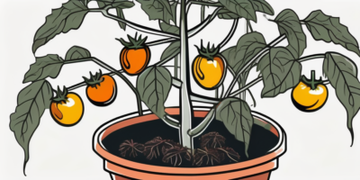 A withered tomato plant in a pot