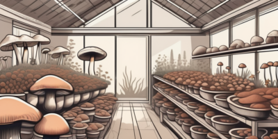 A detailed indoor setting with various types of mushrooms sprouting from pots and planters