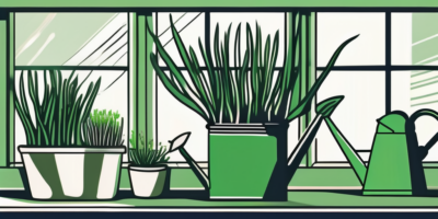 A pot of thriving green onions on a sunny windowsill