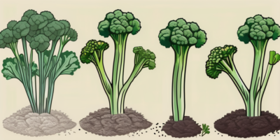 A broccolini plant in various stages of growth