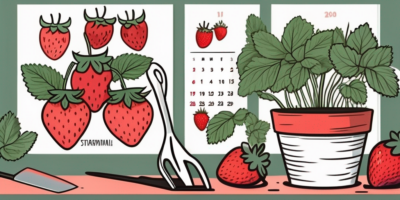 A calendar with strawberries and gardening tools