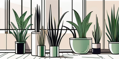 Several different varieties of cylindrical snake plants in a lush