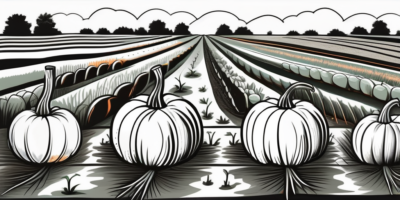 A pumpkin patch with different stages of pumpkin growth