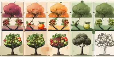 Various types of fruit trees in different stages of growth