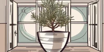 A rosemary plant in a decorative indoor pot