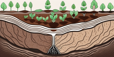 A cross-section of soil showing garlic cloves being planted at different depths