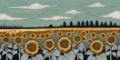 A sunflower field at dusk