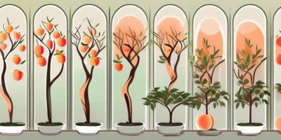 A peach tree at different stages of growth