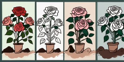 A rose bush in various stages of planting