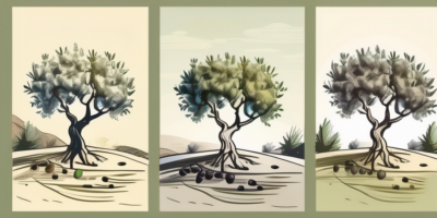 An olive tree at different stages of growth