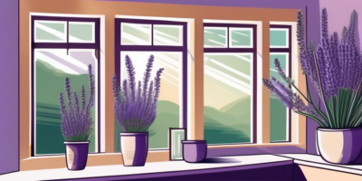 A tranquil home interior with a lavender plant prominently displayed on a window sill