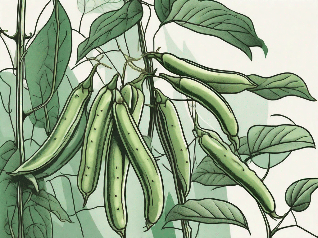 Green beans growing on a vine