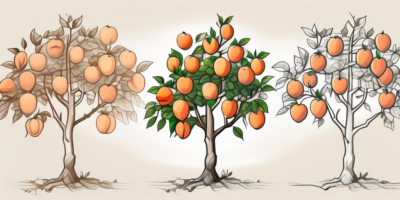 A peach tree at various stages of growth