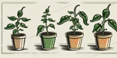 A jalapeno plant at various stages of growth