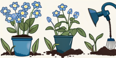 A variety of forget me not flowers in different stages of growth