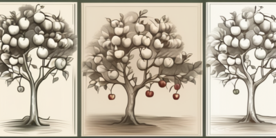 An apple tree at various stages of growth