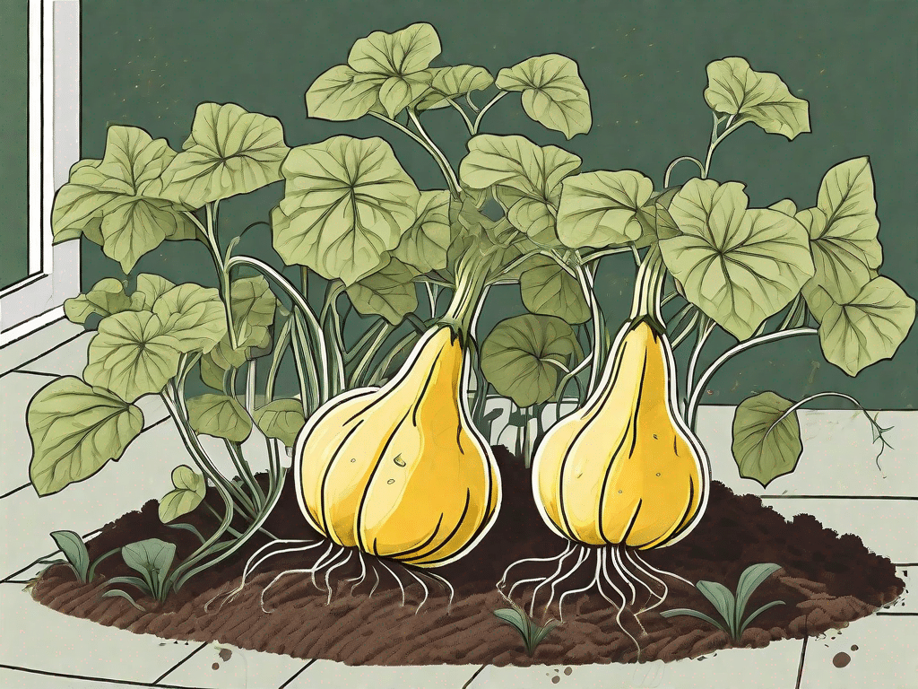 A vibrant spaghetti squash plant in a well-tended garden