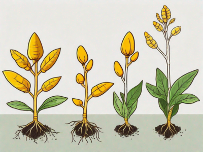 A turmeric plant in different stages of growth