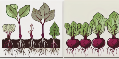 Early wonder beets sprouting from the ground with a backdrop of zone 6a and 6b climate