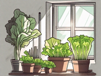 A variety of lettuce types growing in indoor pots