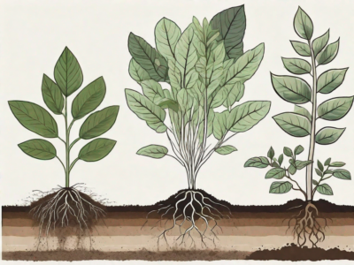 Various plants at different stages of growth with visible roots