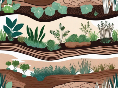 Different layers of soil with various types of plants growing at each level