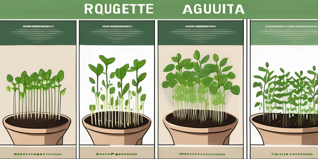 Roquette arugula plants at various stages of growth