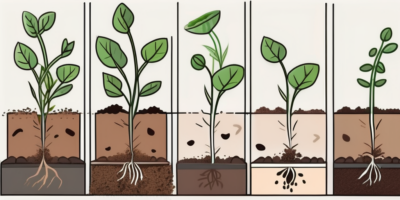 A series of steps showing wild rocket arugula seeds being planted in soil