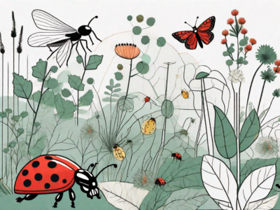 A diverse garden ecosystem with various insects