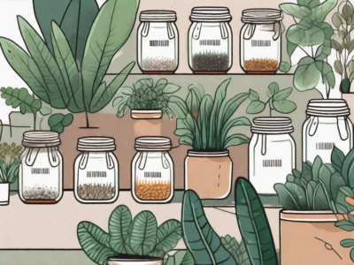A variety of seeds being collected from mature plants and placed into labeled jars