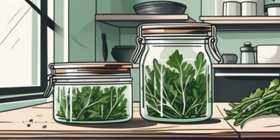 Fresh roquette arugula leaves being stored in an airtight container