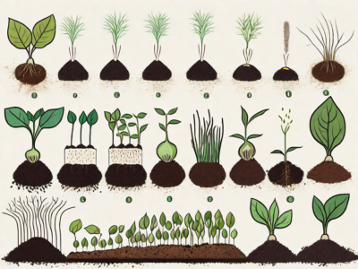 A variety of seeds sprouting in rich soil