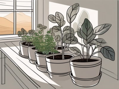 An indoor setting with pots of various sizes