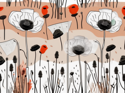 A garden scene with poppy seeds being scattered on a soil patch