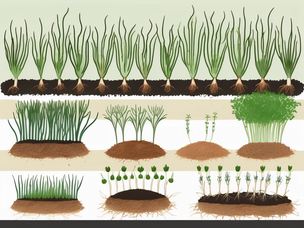 Various stages of onion growth from seed