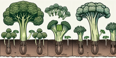 Calabrese broccoli plants at different stages of growth in an ohio landscape