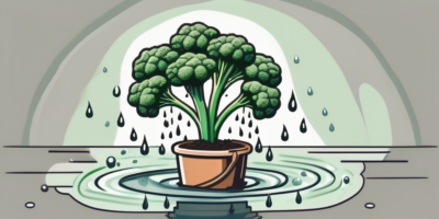 A calabrese broccoli plant being watered