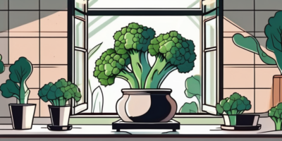 A pot with growing broccoli plants inside