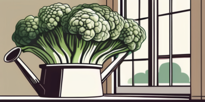 A calabrese broccoli plant growing in a pot