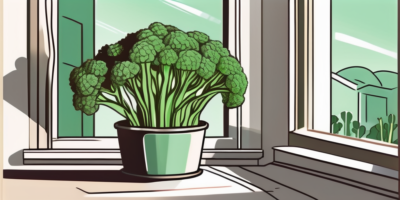 Sprouting broccoli in a pot placed near a window