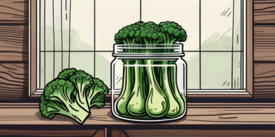 Fresh sprouting broccoli stored in a glass jar