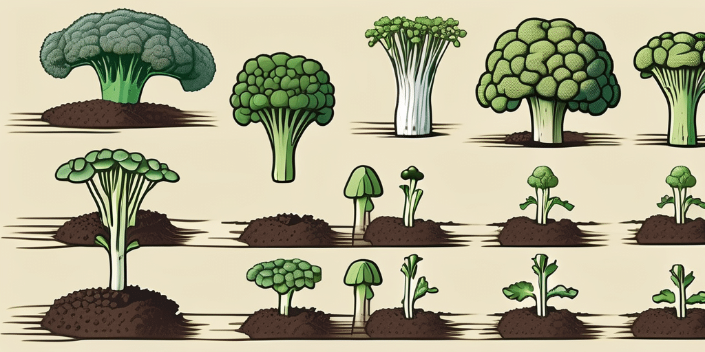 Various stages of broccoli sprouting in alabama's soil