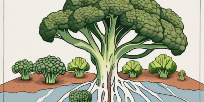 A broccoli plant in different stages of growth