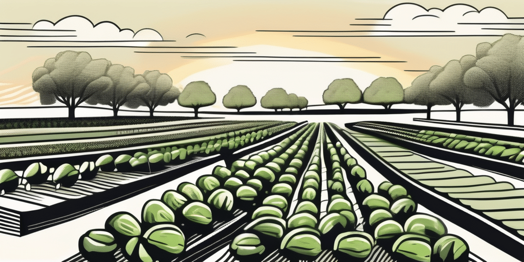 A well-cultivated texas garden with a focus on a thriving patch of brussels sprouts