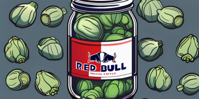 A jar filled with red bull brussels sprouts